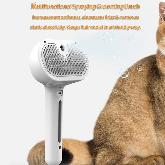 Pet Grooming Brush with Mist Spray — Self-Cleaning Deshedding Comb for Dogs & Cats